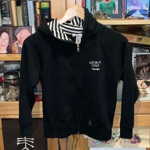 NWT! Feather 4 Arrow, Kids “Locals Only” Black Zip Up Hoodie, Size 6 - 8.